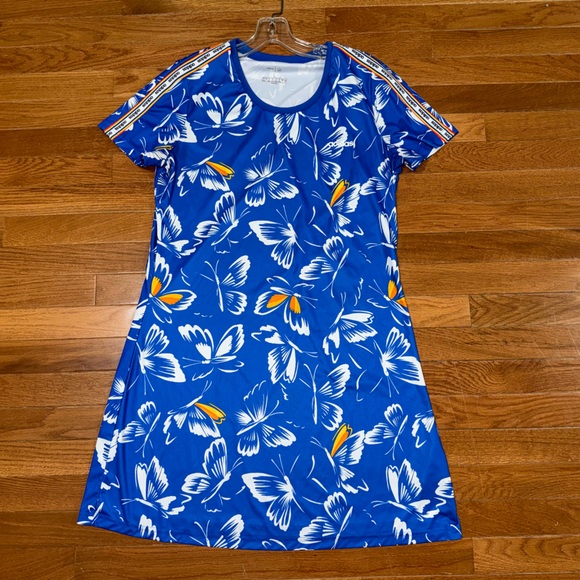 Adidas x Farm Rio Butterfly Print Mini Dress Blue Short Sleeves Scoop - Picture 5 of 7